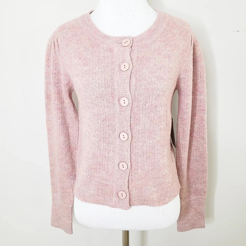 Wayf Pink Button-Front Cropped Cardigan - Picture 2 of 8